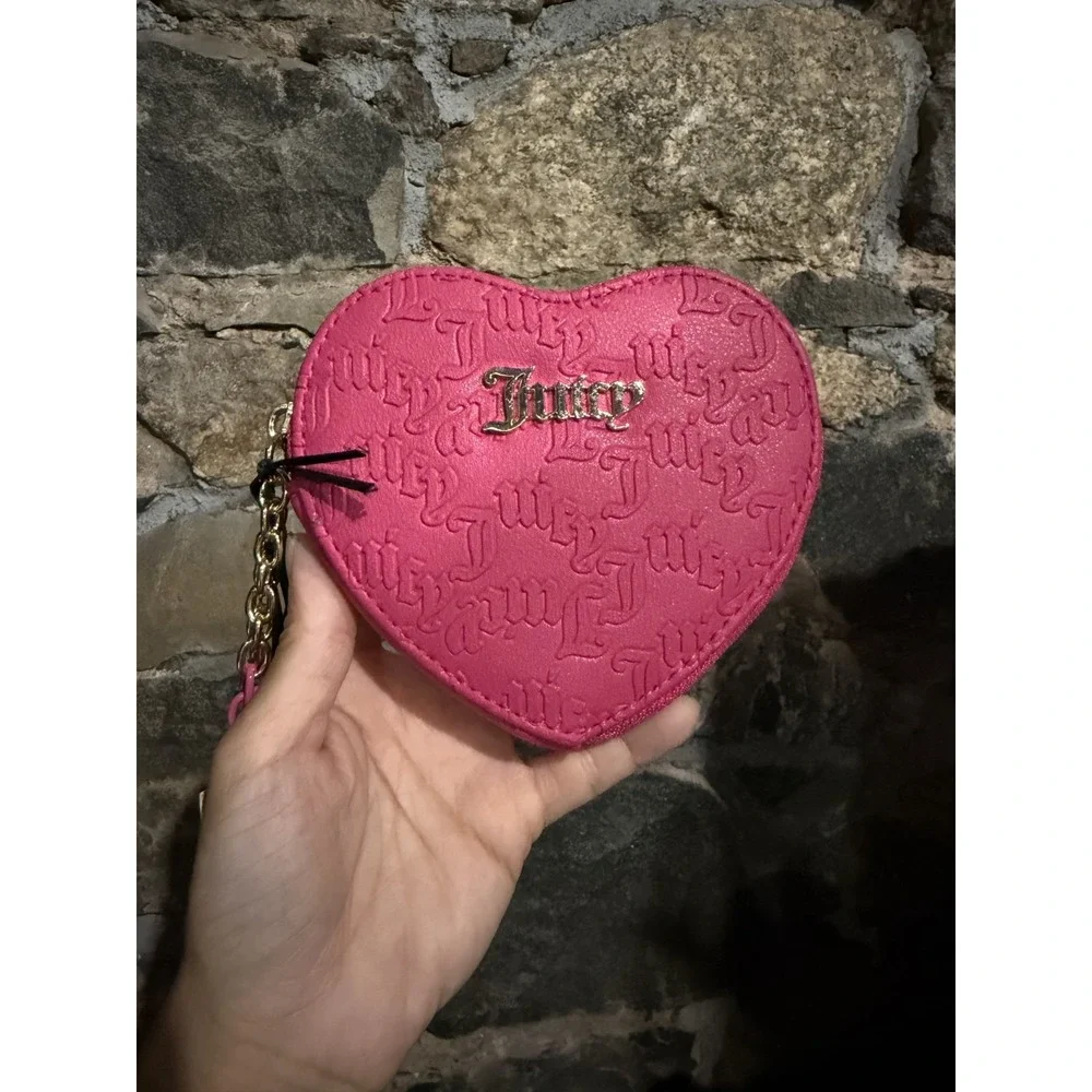 Juicy Couture Can't Tame Her Heart Pink Flash Embosse Zip-Around Chain Wristlet